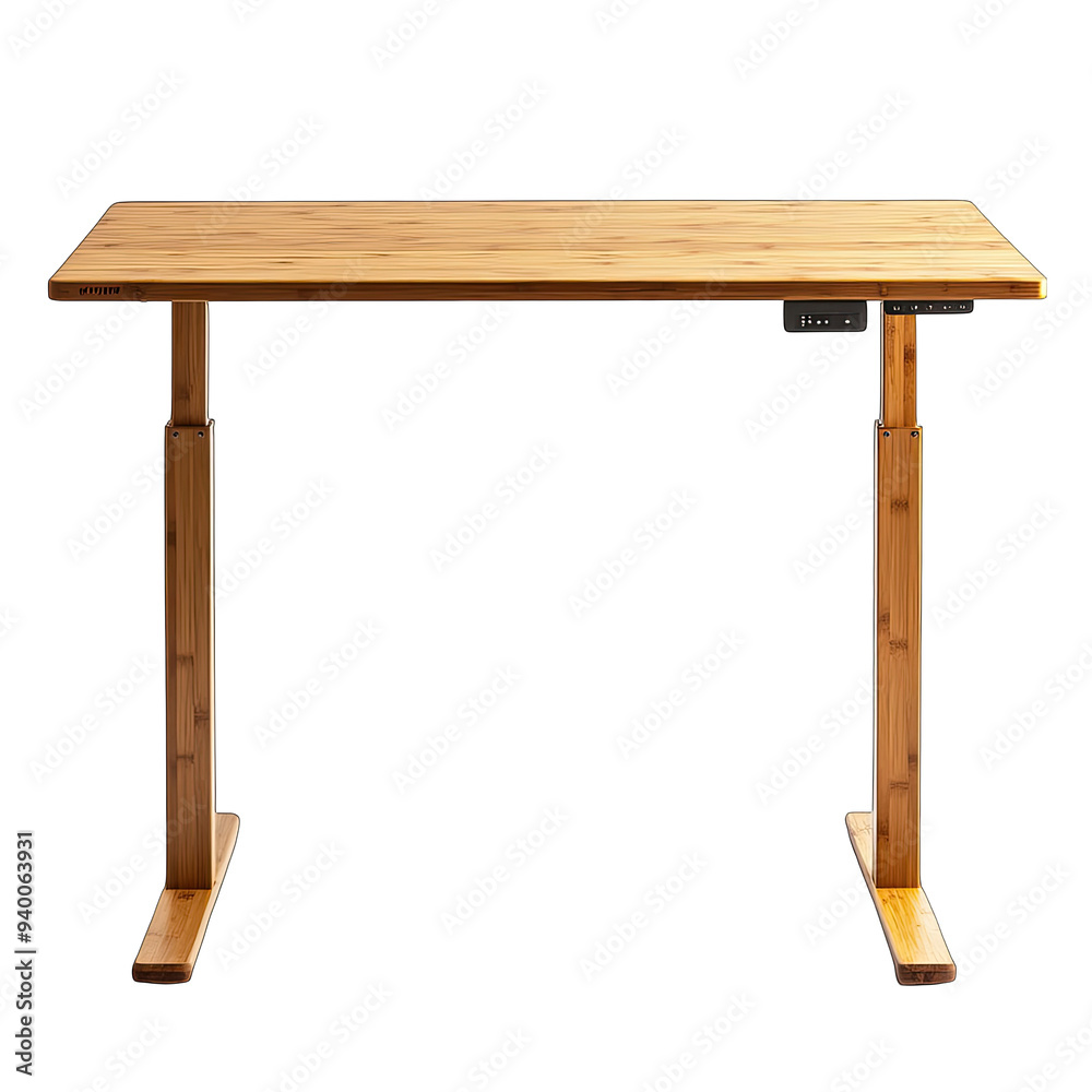 Standing desk, wooden. Adjustable office furniture. Isolated on transparent white background Standing desk, wooden. Adjustable office furniture. Isolated on transparent white background