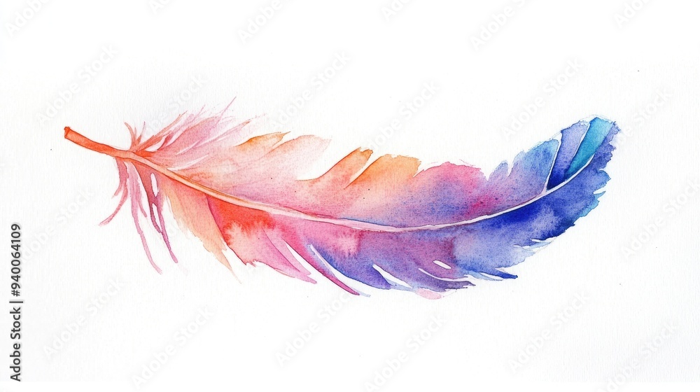 Watercolor feather against a white background Watercolor feather against a white background