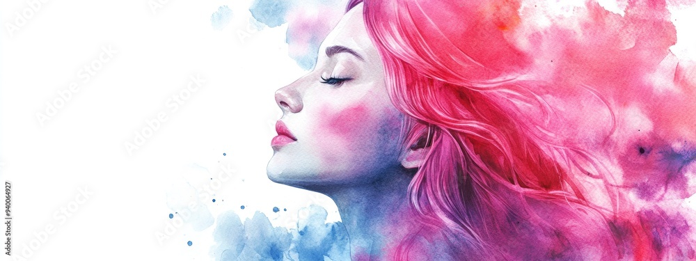 Watercolor illustration of a beautiful girl with pink hair Watercolor illustration of a beautiful girl with pink hair