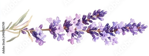 Watercolor illustration of a lavender branch on a white background Hand drawn lilac flower sketch Vibrant floral element isolated on white perfect for spring themed designs or invitations
