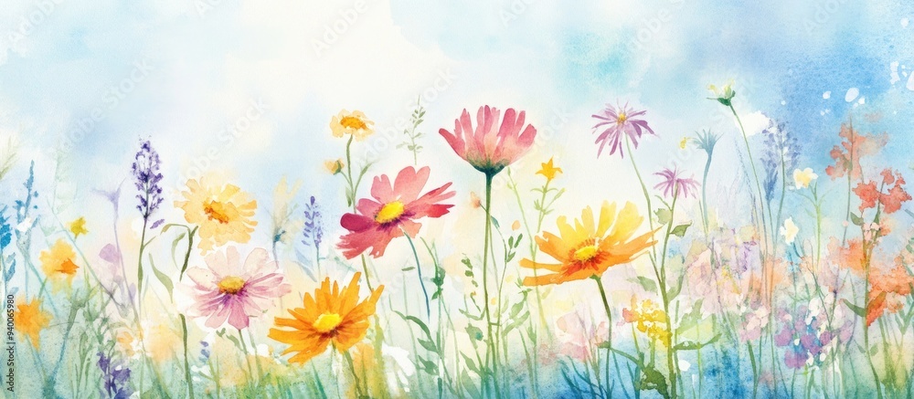 Watercolor depiction of vibrant summer wildflowers Watercolor depiction of vibrant summer wildflowers