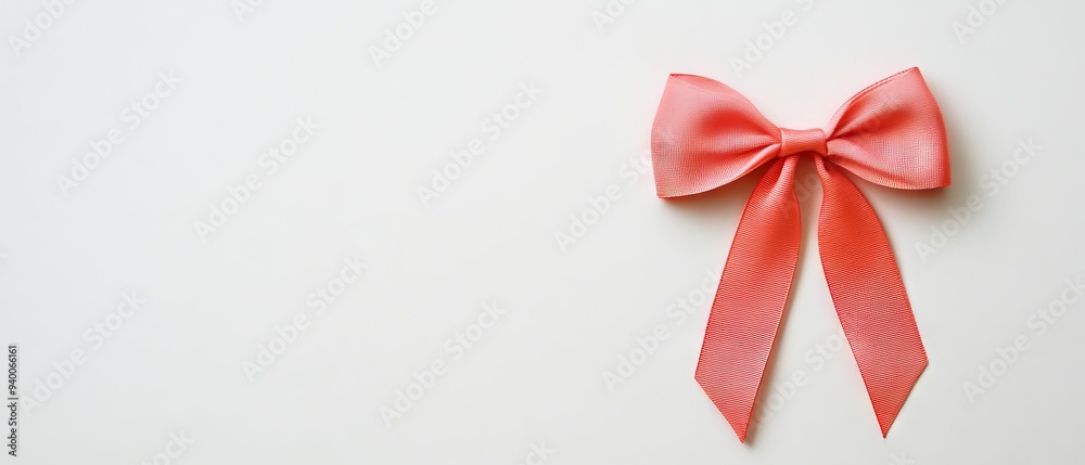 Elegant pink ribbon bow on white background, perfect for gift wrapping, decoration, and celebrations. Minimalist design with copy space. Elegant pink ribbon bow on white background, perfect for gift wrapping, decoration, and celebrations. Minimalist design with copy space.