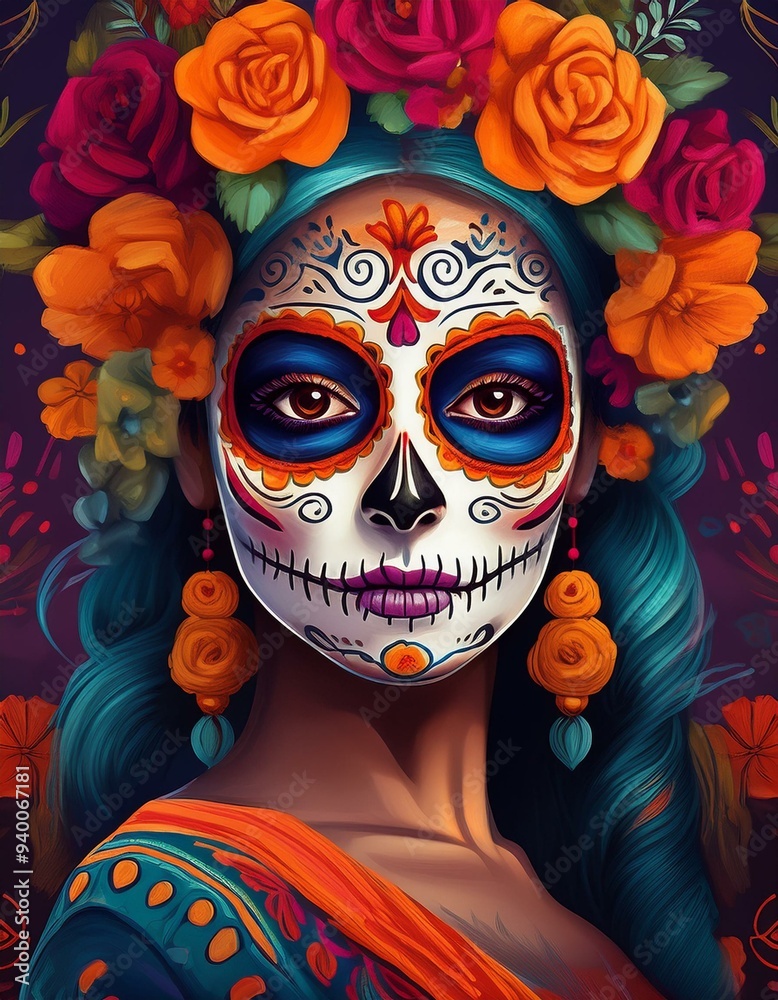 Sugar skull girl. Day of The Dead. Dia DE Los Muertos face painting, Mexican Holiday, costume Sugar skull girl. Day of The Dead. Dia DE Los Muertos face painting, Mexican Holiday, costume