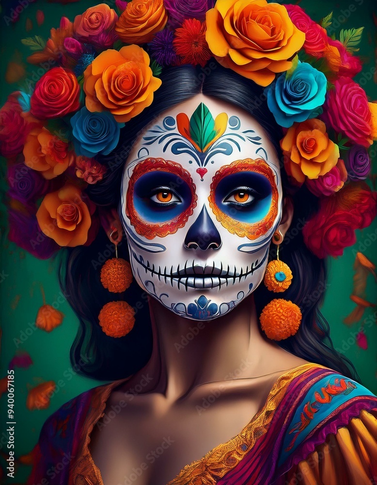 Sugar skull girl. Day of The Dead. Dia DE Los Muertos face painting, Mexican Holiday, costume Sugar skull girl. Day of The Dead. Dia DE Los Muertos face painting, Mexican Holiday, costume