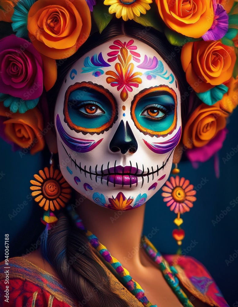 Sugar skull girl. Day of The Dead. Dia DE Los Muertos face painting, Mexican Holiday, costume Sugar skull girl. Day of The Dead. Dia DE Los Muertos face painting, Mexican Holiday, costume