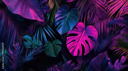 Tropical Leaves Neon Glow