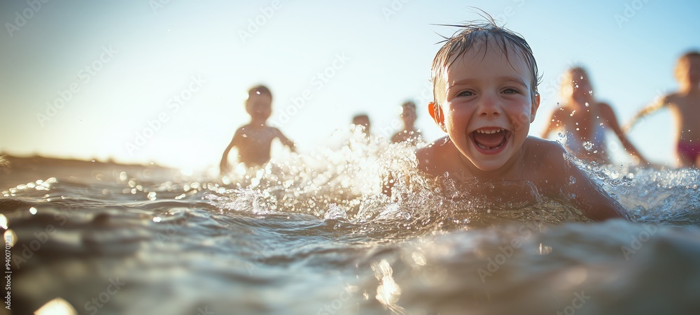海で遊ぶ男の子