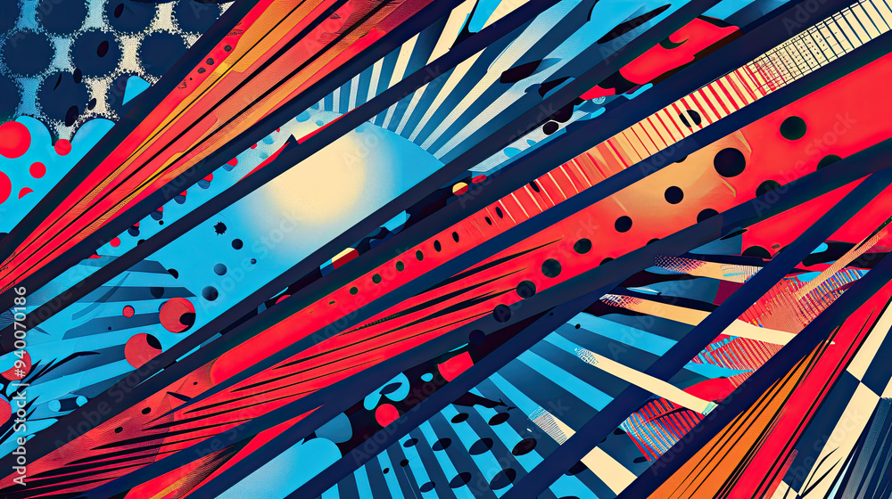 Fototapeta premium A vibrant comic background with zigzagging panels, creating dynamic motion with bright colors and energetic design elements.