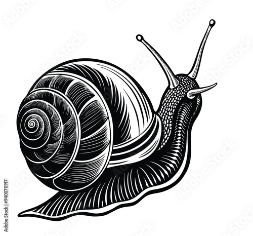 This Snail Silhouette Vector Clipart Captures the Intricate Details of This Slow-Moving Creature, Making It Ideal for Nature-Themed Designs, Wildlife Illustrations