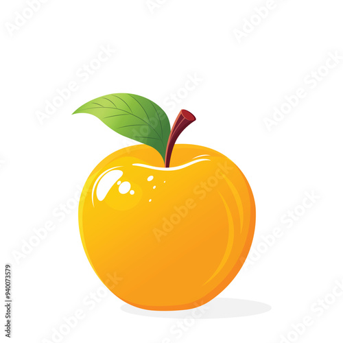 Vector yellow apple isolated on white background with leaf