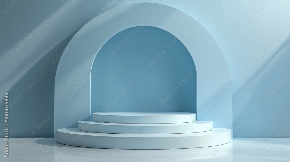 A blue archway with a white pedestal in the middle A blue archway with a white pedestal in the middle
