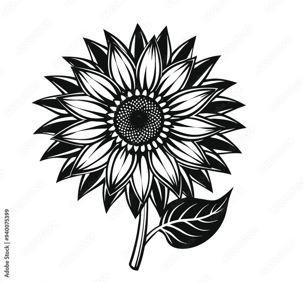 Fototapeta premium This Detailed Sunflower Silhouette Vector Clipart Captures the Vibrant Essence of This Popular Flower, Making It Ideal for Nature-Themed Designs, Botanical Illustrations, Ornamental Art