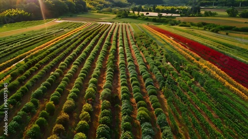  Aerial View Of Flower Field Footage 4K photo