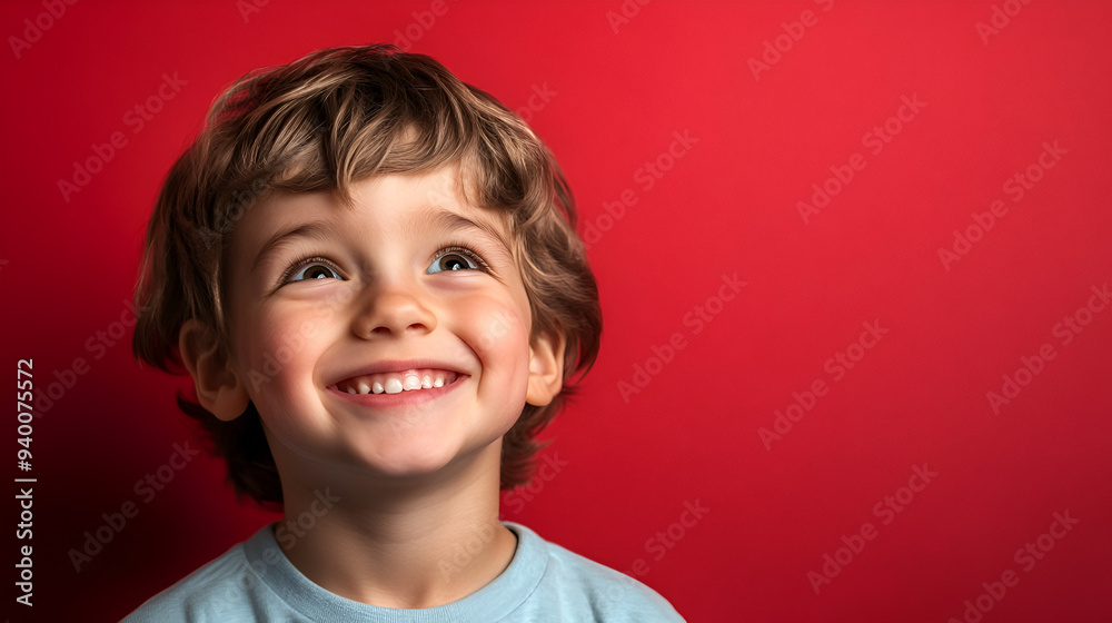 un niño feliz sonriendo con inocencia y alegria expresando sus sentimientos y emociones sobre un fondo rojo con espacio para copiar un niño feliz sonriendo con inocencia y alegria expresando sus sentimientos y emociones sobre un fondo rojo con espacio para copiar