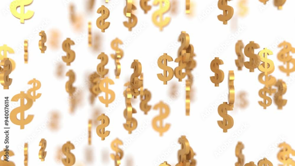 money falling golden dollar signs 3d animation loop. Can be used to represent profit and sales, economy investments or wealth jackpot fortune money falling golden dollar signs 3d animation loop. Can be used to represent profit and sales, economy investments or wealth jackpot fortune