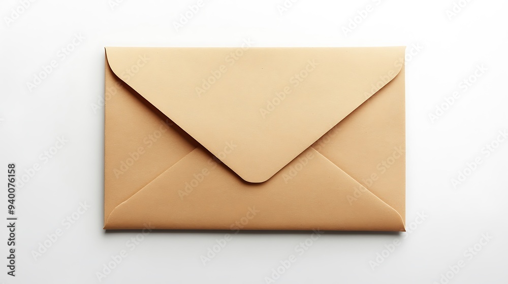 Sealed Envelope Symbolizing Mailing and Correspondence on White Background. Top View Close-Up Concept. Sealed Envelope Symbolizing Mailing and Correspondence on White Background. Top View Close-Up Concept.