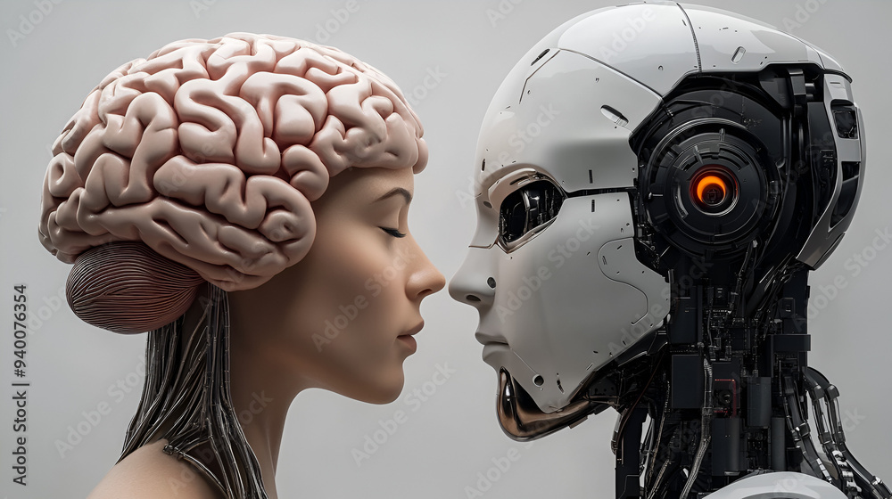 una persona y un robot el cerebro humano junto al robot ciencia ...