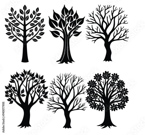 Capture the Majestic Essence of the Tree with This Silhouette Vector Clipart, Perfect for Nature-Inspired Designs, Botanical Art