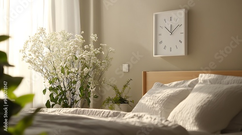 Elegant Square Wall Clock in High Definition on Bedroom Wall photo