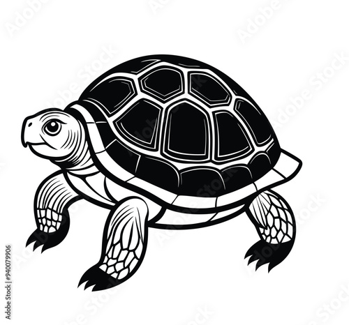 Featuring a Majestic Turtle with Intricate Shell Patterns, This Silhouette Vector Clipart is Perfect for Enhancing Marine-Themed Designs, Wildlife Illustrations, and Decorative Graphics