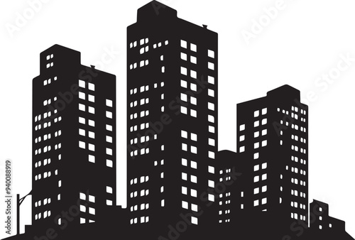 Silhouette vector of hostel building, city skyline silhouette