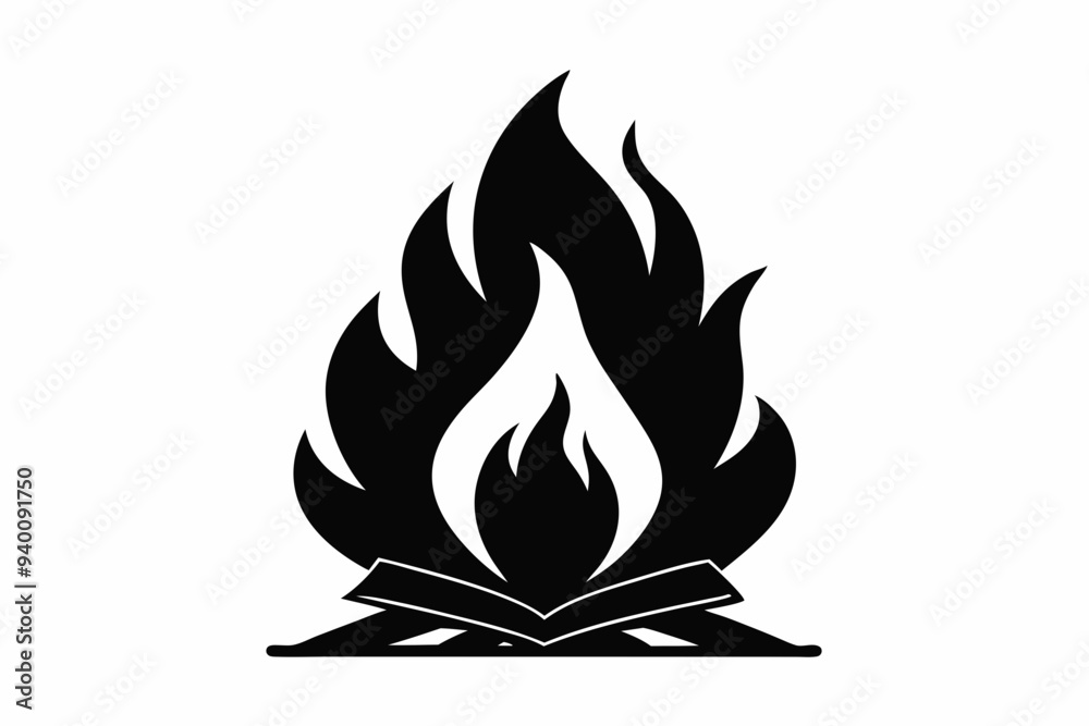 Campfire icon, Bonfire silhouette vector illustration, Fireplace black symbol Campfire icon, Bonfire silhouette vector illustration, Fireplace black symbol