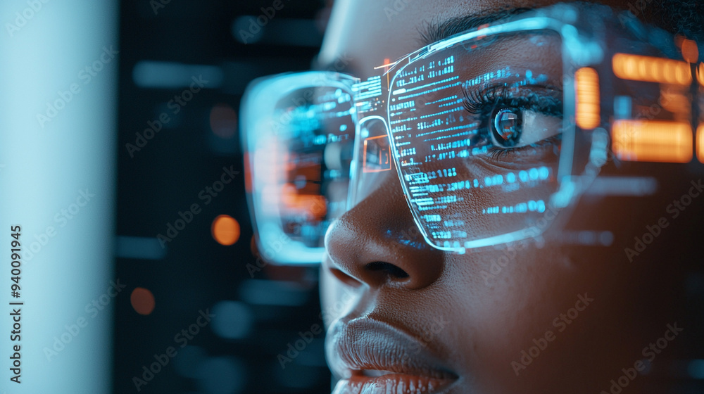 A woman is looking at a computer screen with a pair of glasses on A woman is looking at a computer screen with a pair of glasses on