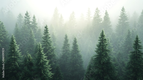 Enchanting 3D Render of Pine Forest with Misty Background and Soft, Detailed Light