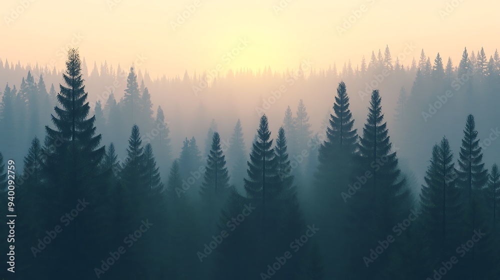 Enchanting Twilight Fir Forest 3D Render with Cool Light and Intricate Details Enchanting Twilight Fir Forest 3D Render with Cool Light and Intricate Details