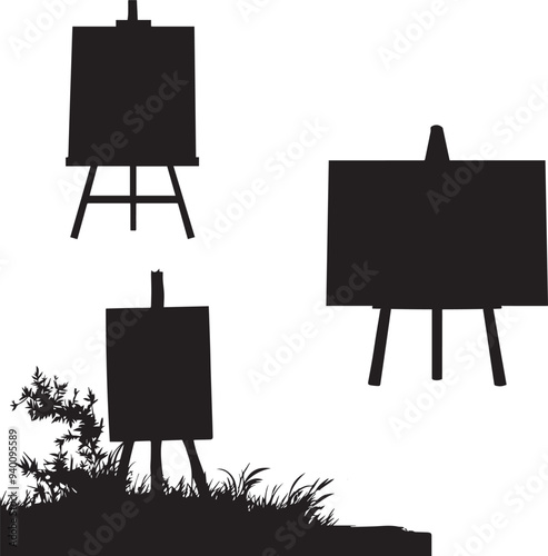 Set of easel silhouette, vector of canvas frame silhouette icon