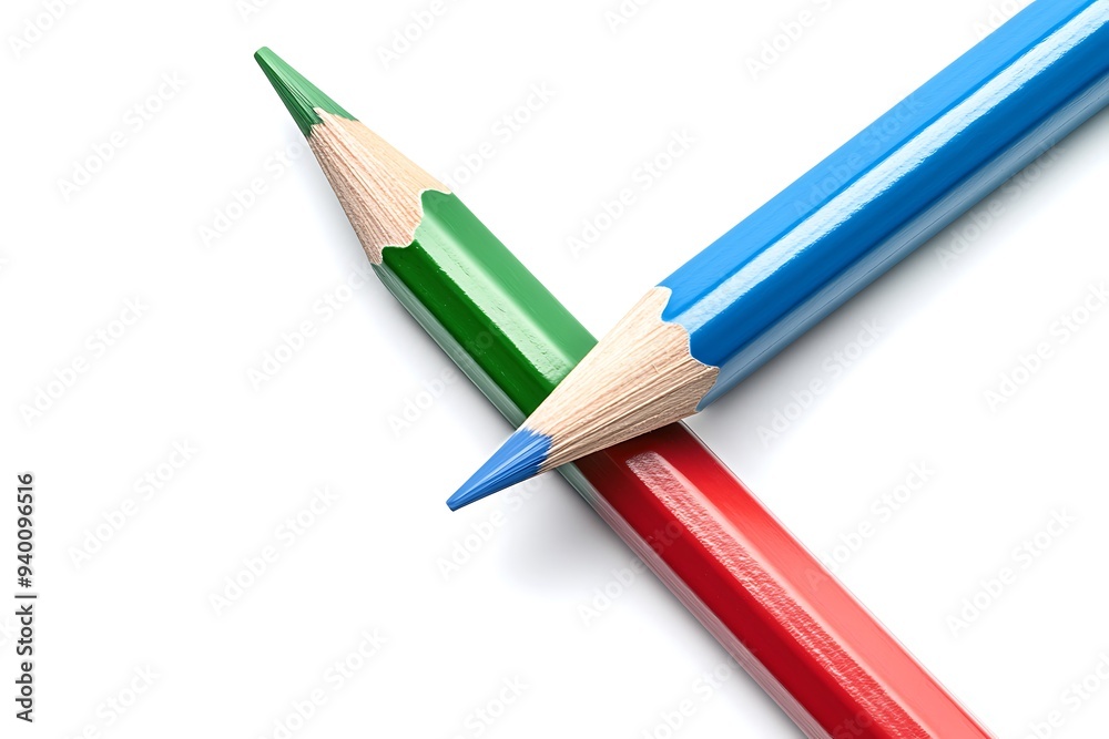 Vibrant Colored Pencils Crossed on White Background - Flat Stylized Illustration Vibrant Colored Pencils Crossed on White Background - Flat Stylized Illustration