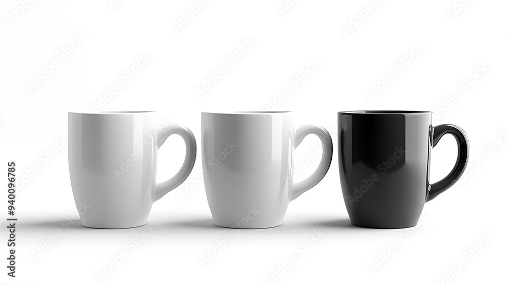 Minimalist Coffee Mugs Trio on White Background Minimalist Coffee Mugs Trio on White Background