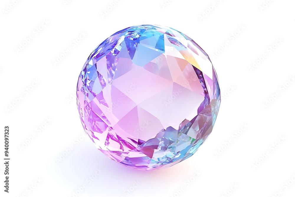 Shimmering Round Crystal in 3D Isolated on White Background for Elegance and Clarity Shimmering Round Crystal in 3D Isolated on White Background for Elegance and Clarity