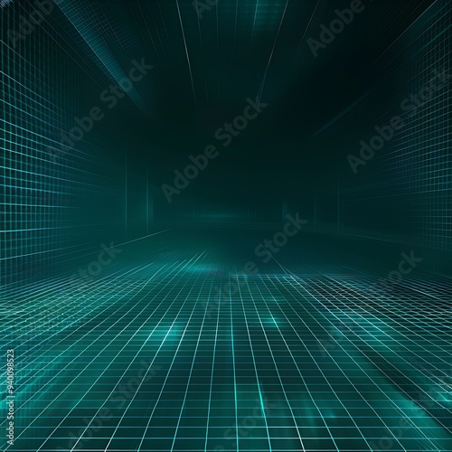 An elegant digital grid background with soft  glowing lines in shades of teal  forming a geometric pattern on a dark gradient background  evoking a sense of depth and technology. 8k UHD  suitable 