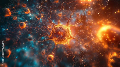 A stunning close-up view of a neuron in vibrant colors, showcasing the complexity of the nervous system and cellular interactions.