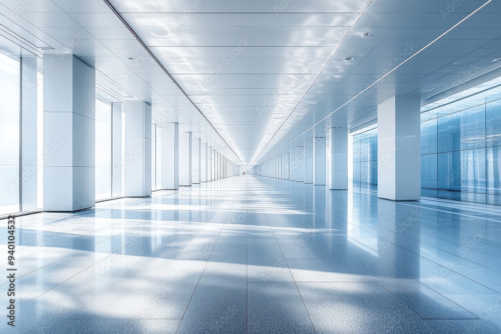 Obraz premium A large, empty, white room with a lot of windows