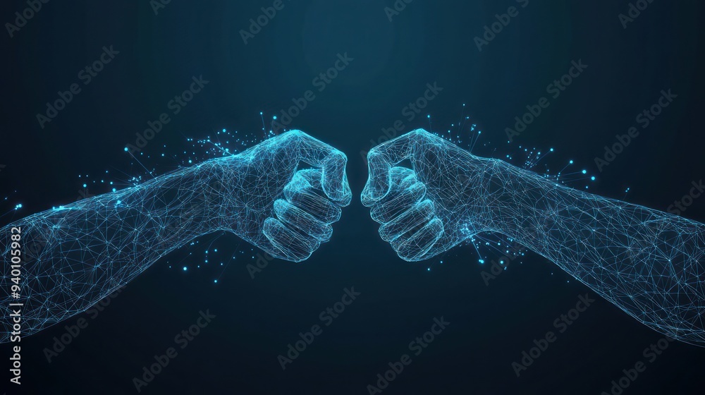 Two Fists Bumping Together in a Wireframe Style Two Fists Bumping Together in a Wireframe Style
