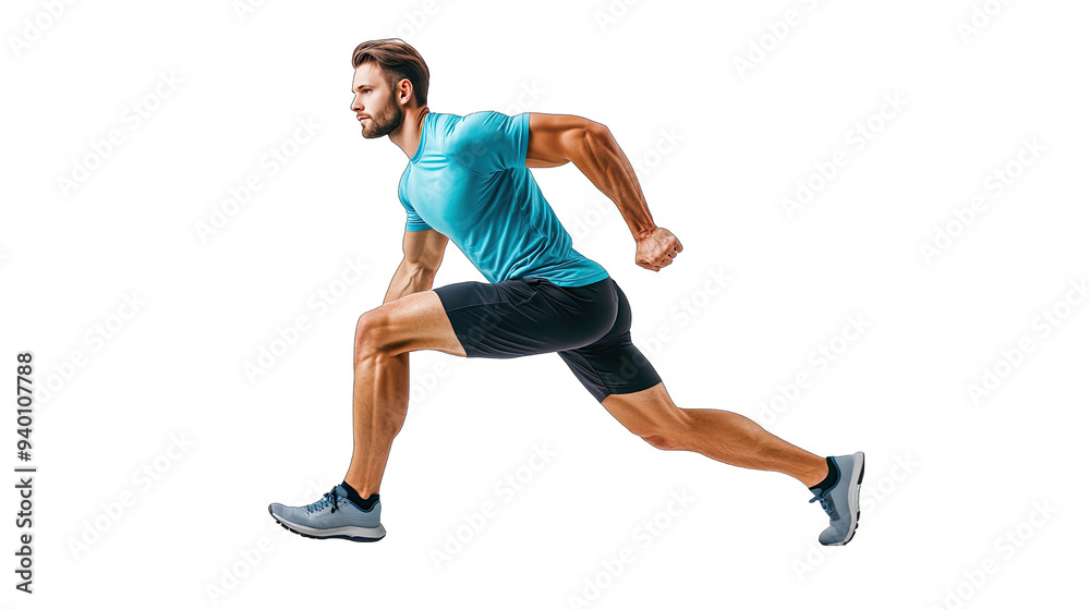 Man exercising, doing lunges, isolated on white Man exercising, doing lunges, isolated on white