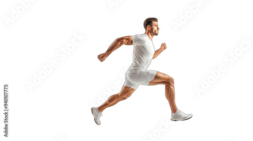 Man exercising, doing lunges, isolated on white