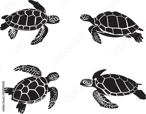 Turtle silhouette vector, silhouette vector of sea wild turtle vector