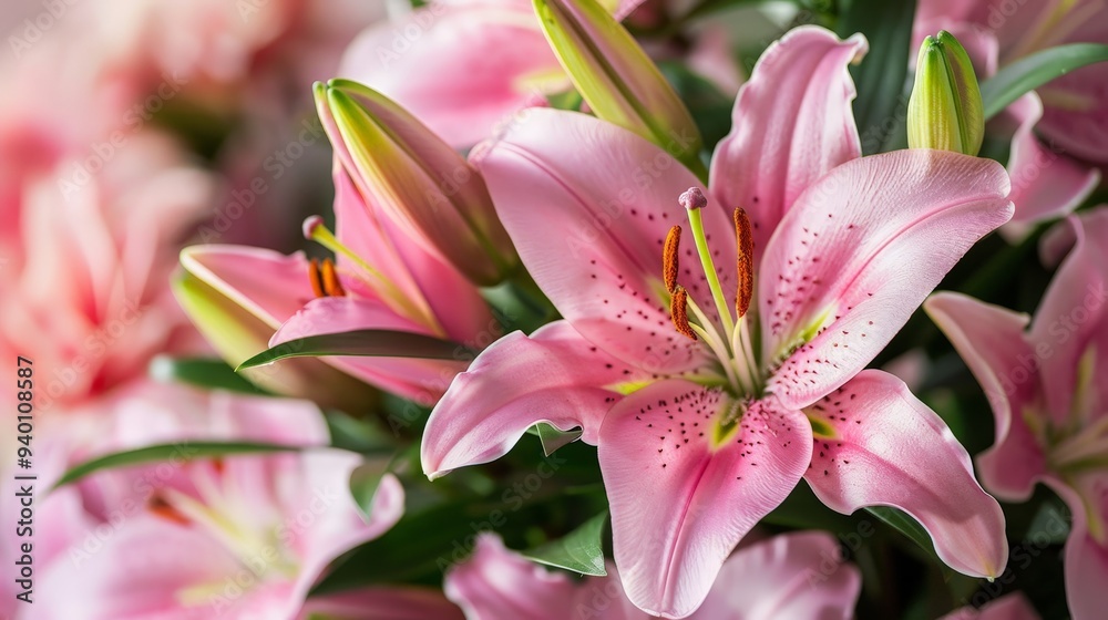 Lilies symbolize purity and grace, often featured in bouquets. Lilies symbolize purity and grace, often featured in bouquets.
