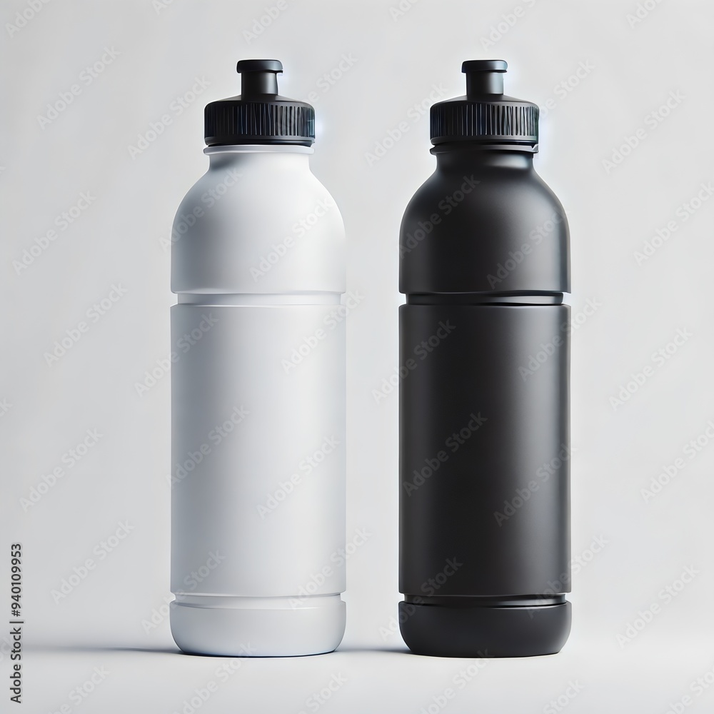 A pair of sleek, minimalist water bottles in black and white, showcasing modern design and functionality, perfect for on-the-go hydration and eco-friendly lifestyles. A pair of sleek, minimalist water bottles in black and white, showcasing modern design and functionality, perfect for on-the-go hydration and eco-friendly lifestyles.