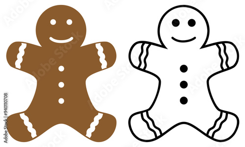 Christmas Gingerbread Man - Colors & Outline
