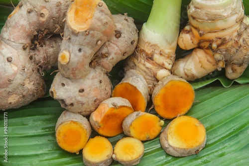 Turmeric or Curcuma longa Linn or rhizome root, a tuber plant that has a distinctive color and aroma