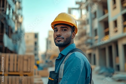 Construction Worker in Yellow Hard Hat Looking at Camera