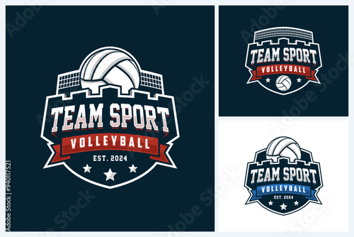 Volleyball logo design template, volleyball team emblem collection, volleyball tournament logo design vector illustration