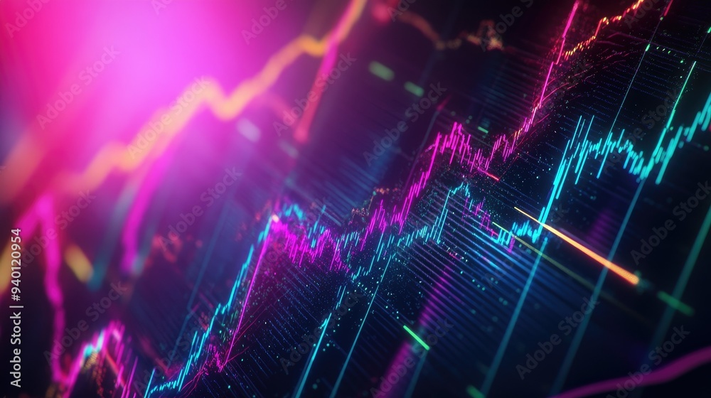 Abstract depiction of financial graphs and charts in neon colors Abstract depiction of financial graphs and charts in neon colors