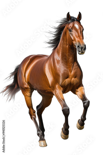 Running Brown Horse on White Background Isolated., transparent background, PNG file