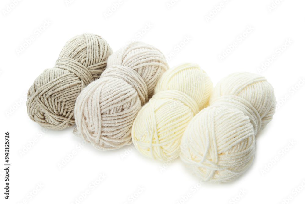 Skeins of soft yarn for knitting isolated on white
