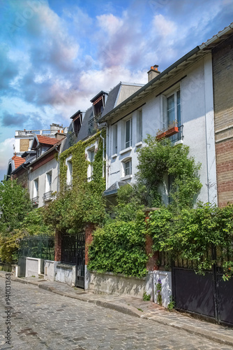 Paris, picturesque neighborhood of the Campagne in Paris, in the 20e arrondissement, in spring 